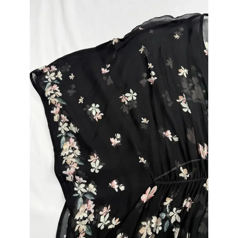 Agua Bendita floral kimono tunic beach cover-up, botanical floral pattern